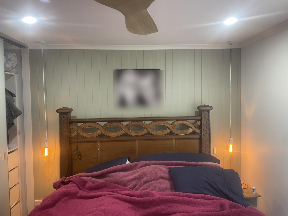Bedroom pendant lights, downlights and ceiling fan