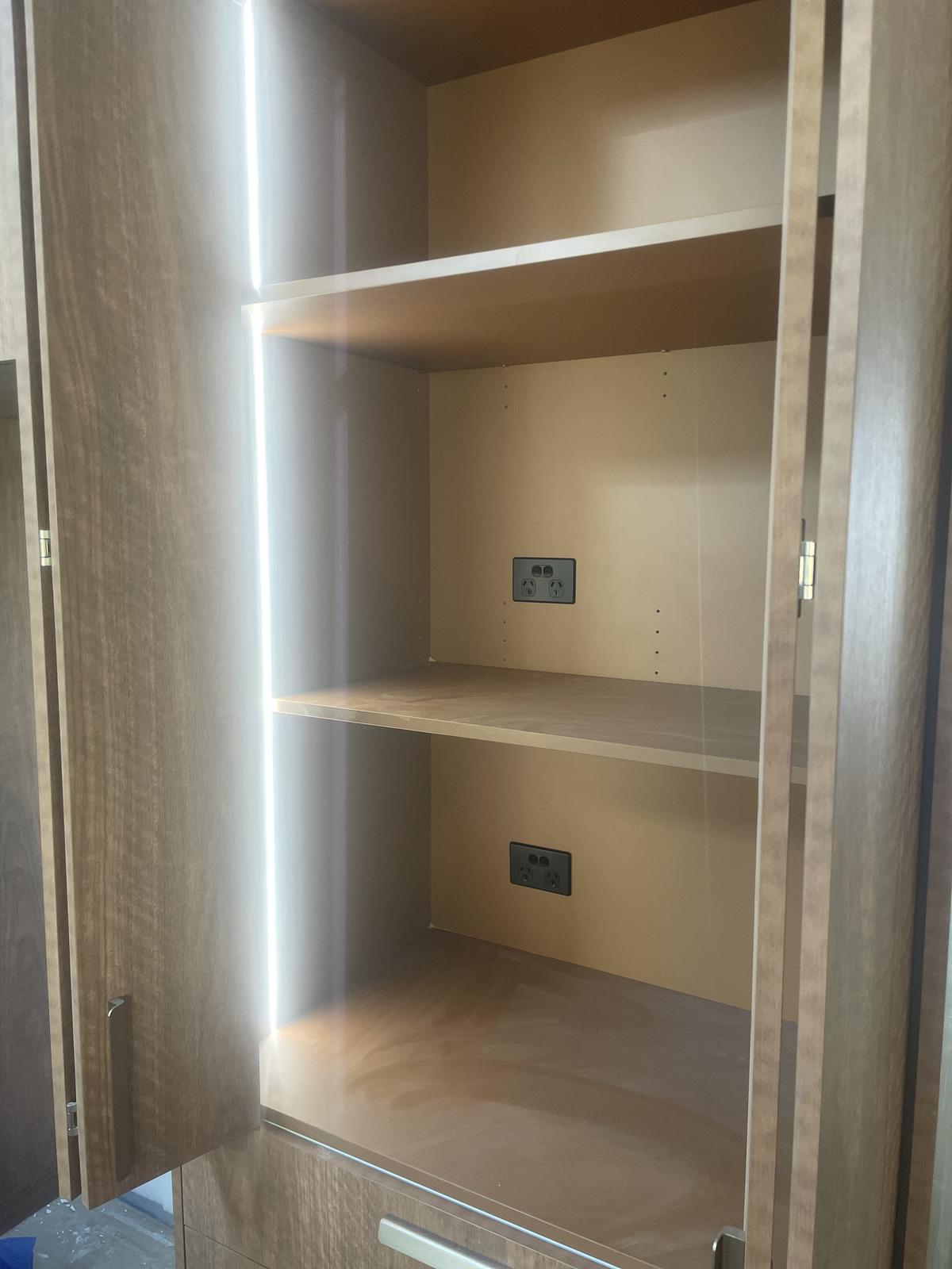 Cabinet LED strip lighting with internal powerpoints