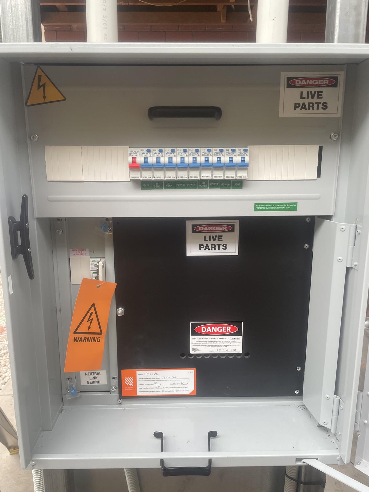 New switchboard and meter panel fully labelled