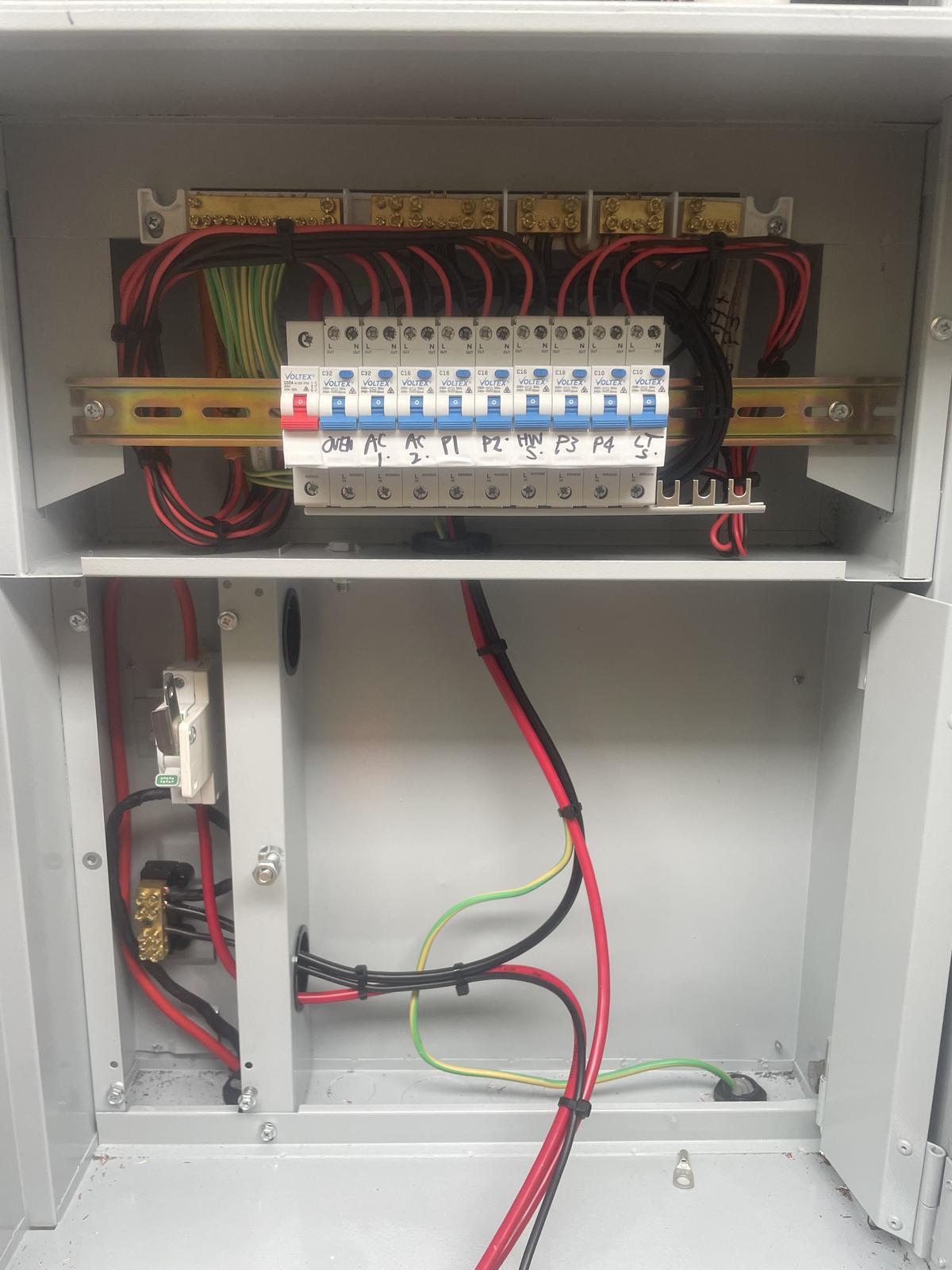 Switchboard rewire in progress with labelled circuits